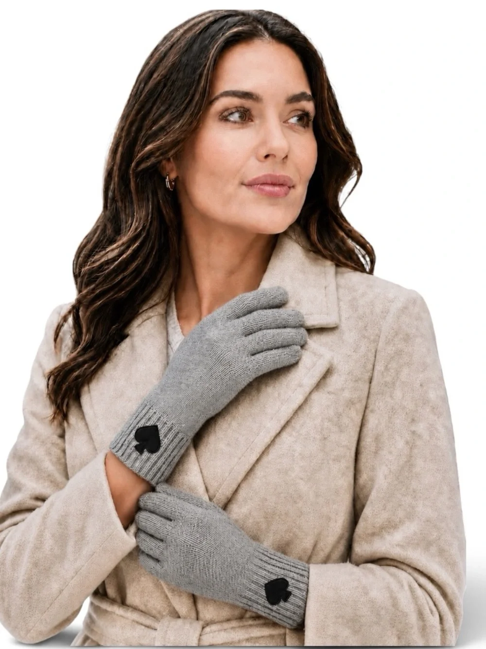 Kate Spade Flocked Spade Knit Gloves Gray/Silver One Size NWT